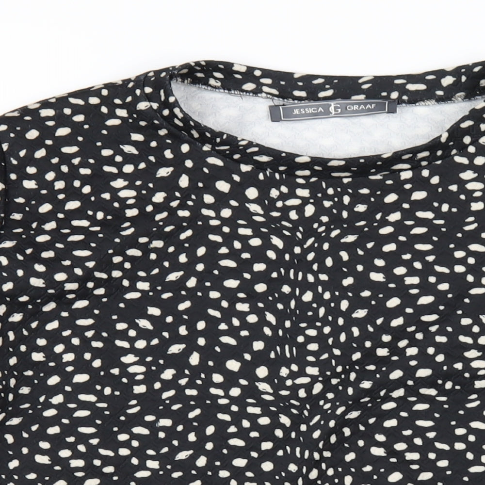 Jessica Graaf Womens Black Geometric Polyester Basic T-Shirt Size M Round Neck