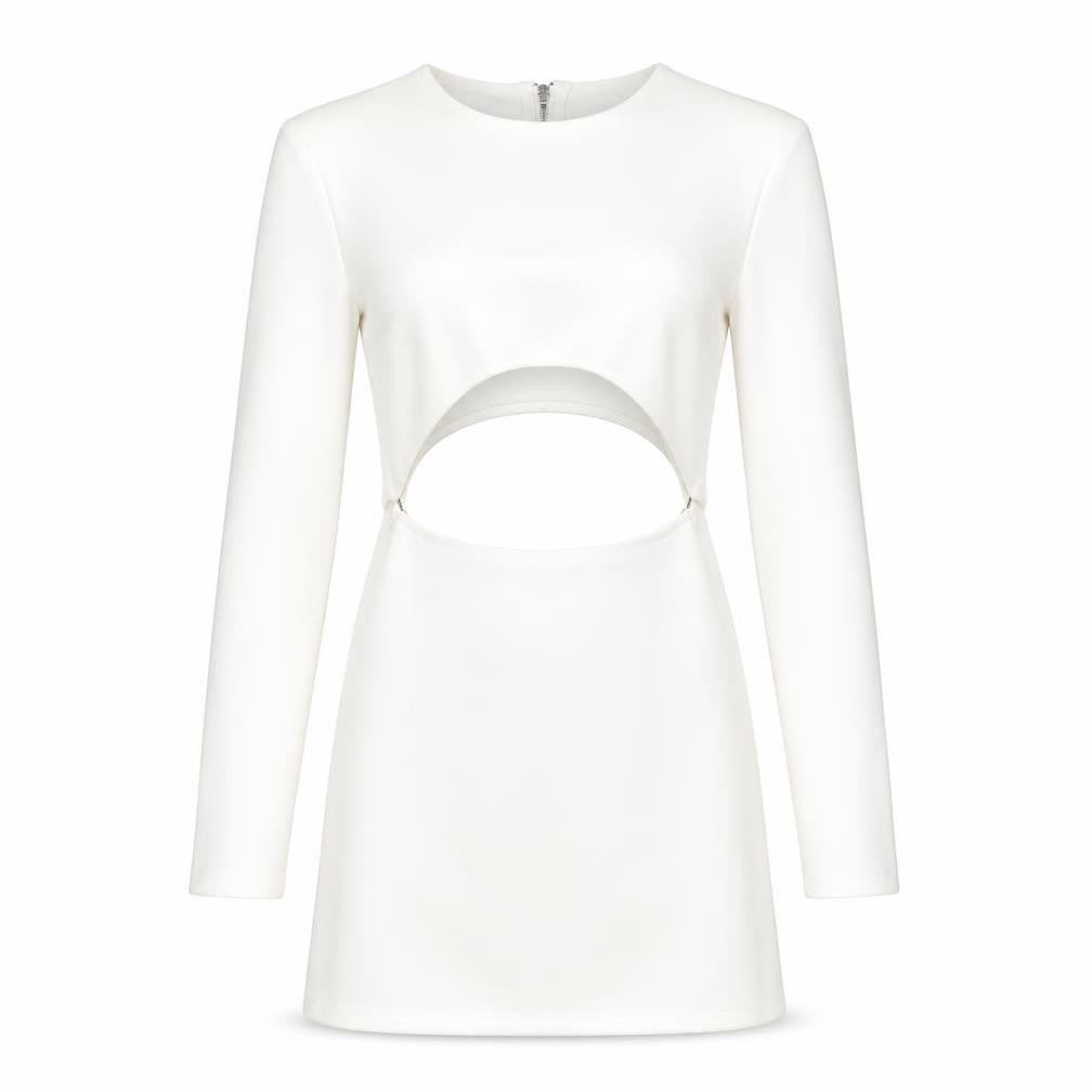 In the Style Womens White Polyester Mini Size 8 Round Neck Zip - Cut Out Suede Effect