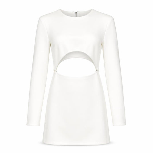 In the Style Womens White Polyester Mini Size 8 Round Neck Zip - Cut Out Suede Effect