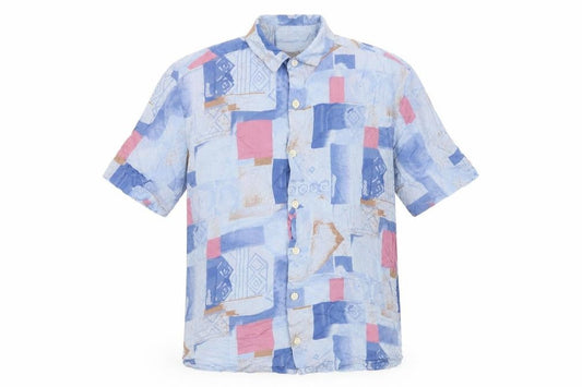 ASOS Mens Blue Geometric Viscose Button-Up Size S Collared Button