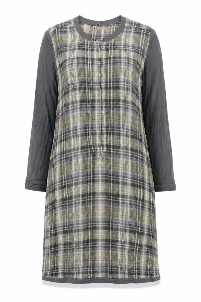Sandwich Womens Multicoloured Plaid Polyester A-Line Size 10 Round Neck Button