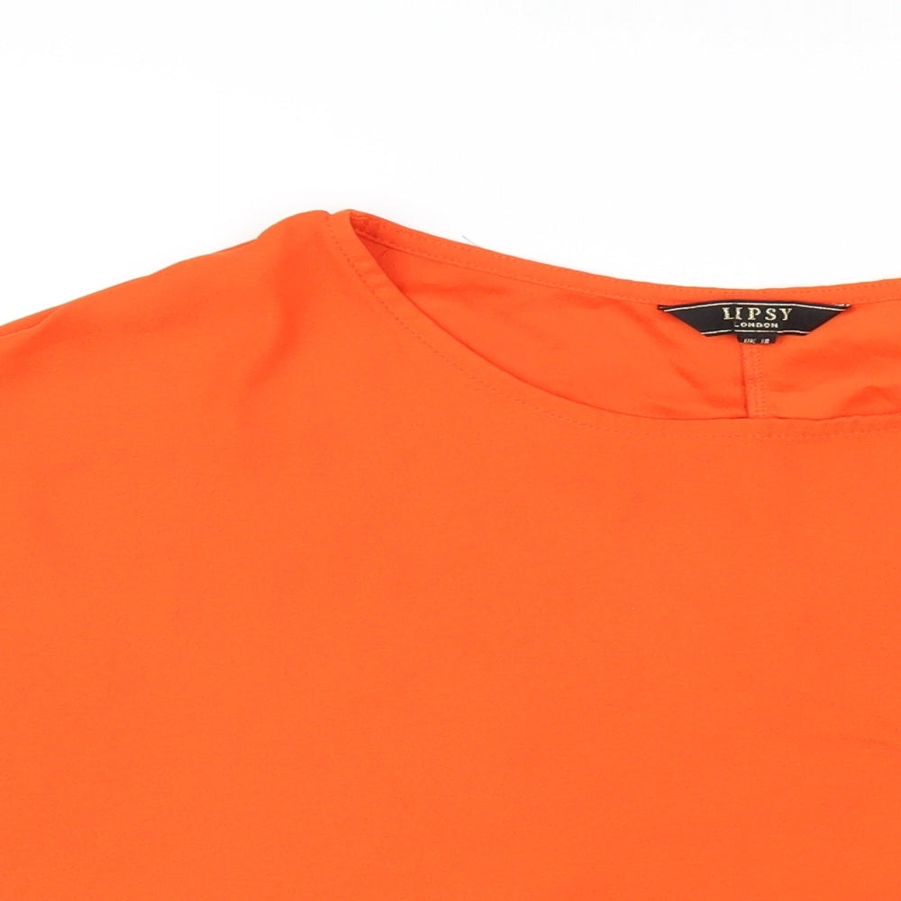 Lipsy Womens Orange Polyester Basic T-Shirt Size 18 Round Neck