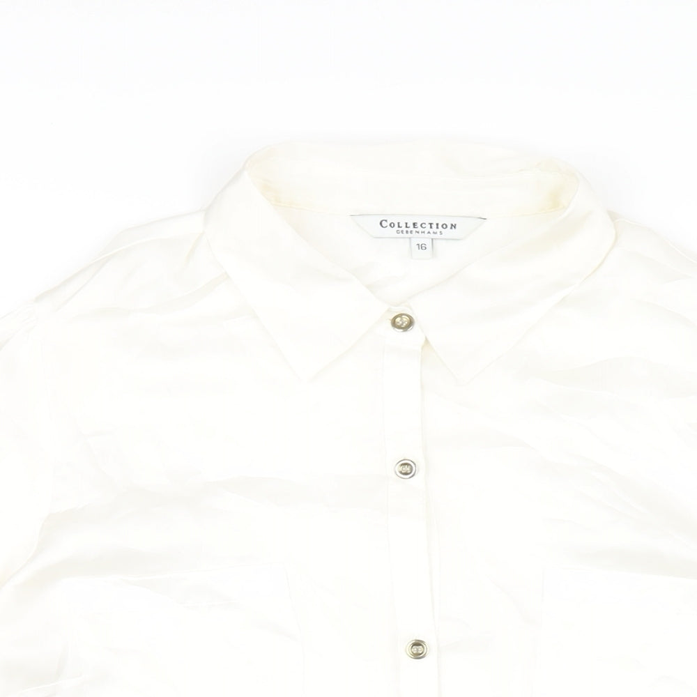 Debenhams Womens Ivory Polyester Basic Button-Up Size 16 Collared