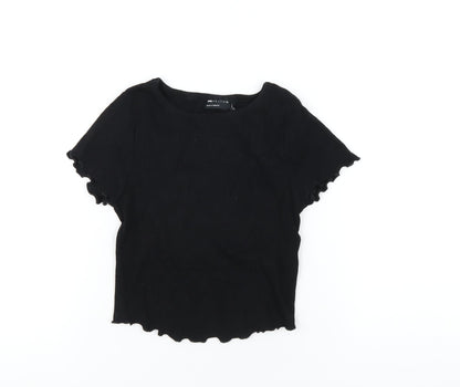 Additional front view of ASOS women’s black cotton basic t-shirt, size UK 6, round neck