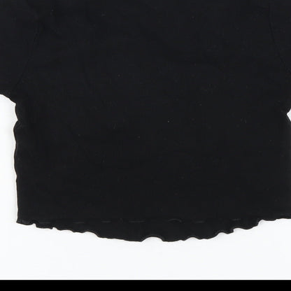 Brand and care label for ASOS women’s black cotton basic t-shirt, size UK 6, round neck