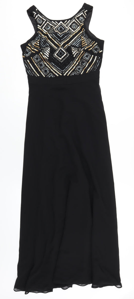 Tahari Womens Black Polyester Maxi Size 6 Round Neck Zip