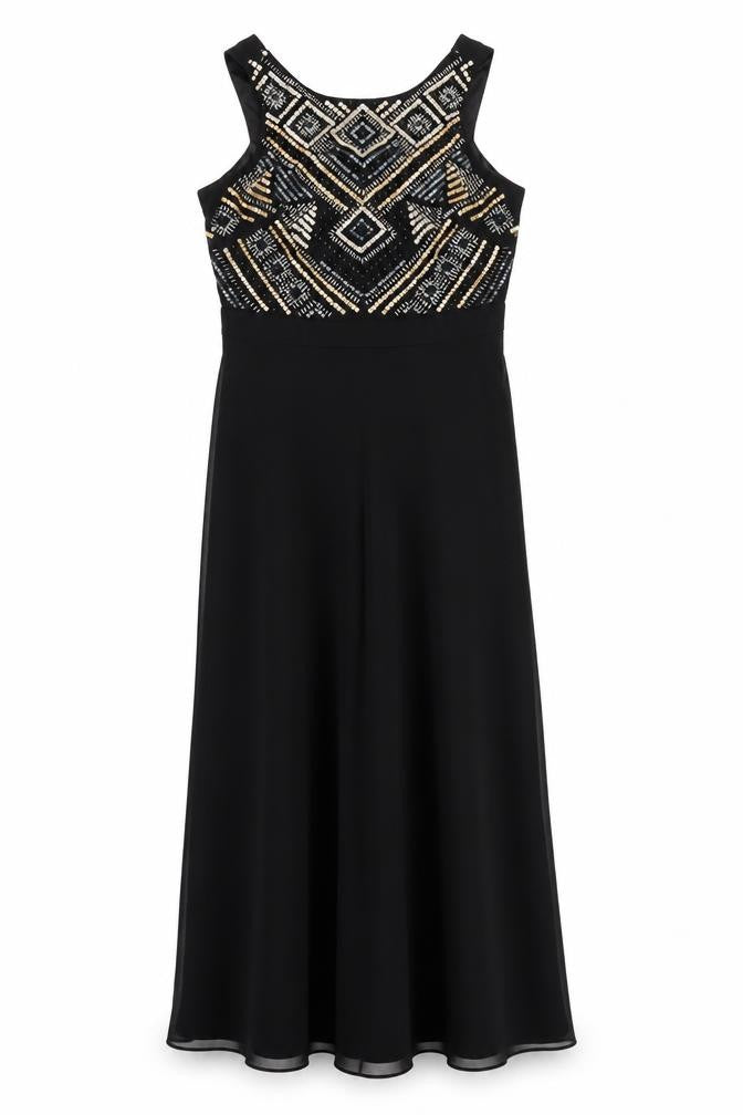 Tahari Womens Black Polyester Maxi Size 6 Round Neck Zip