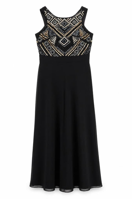 Tahari Womens Black Polyester Maxi Size 6 Round Neck Zip