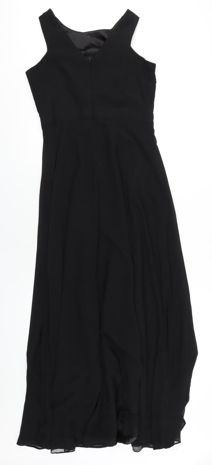 Tahari Womens Black Polyester Maxi Size 6 Round Neck Zip