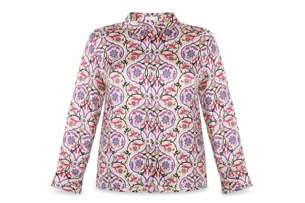 Levete Womens Multicoloured Geometric Polyester Basic Button-Up Size XL Collared