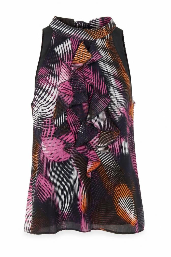 Paraphrase Womens Multicoloured Geometric Polyester Basic Blouse Size L Round Neck