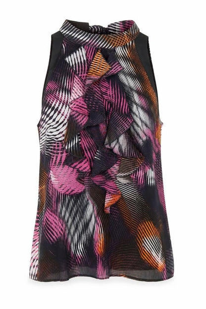 Paraphrase Womens Multicoloured Geometric Polyester Basic Blouse Size L Round Neck
