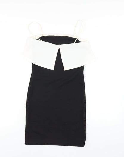 PRETTYLITTLETHING Womens Black Polyester Bodycon Size 8 Square Neck Pullover