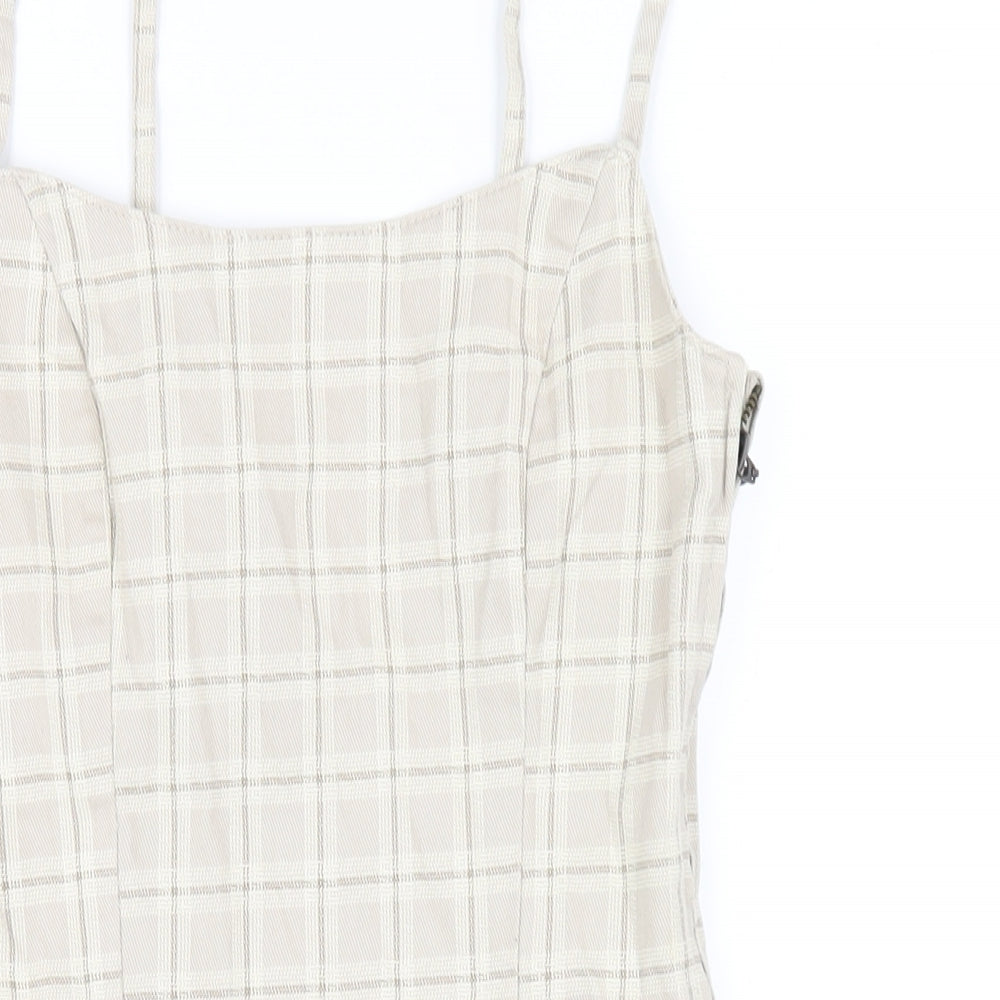 H&M Womens Beige Plaid Cotton Bodycon Size 8 Square Neck Zip