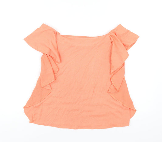 Marks and Spencer Womens Orange Polyester Basic T-Shirt Size 10 Off the Shoulder