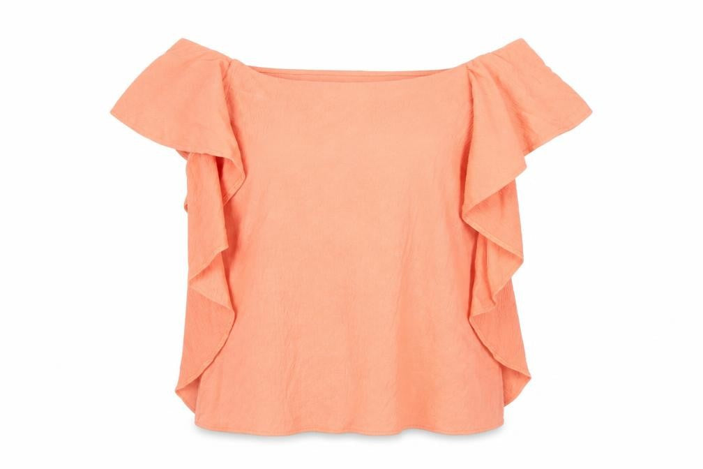 Marks & Spencer Womens Orange Polyester Basic T-Shirt Size 10 Off the Shoulder