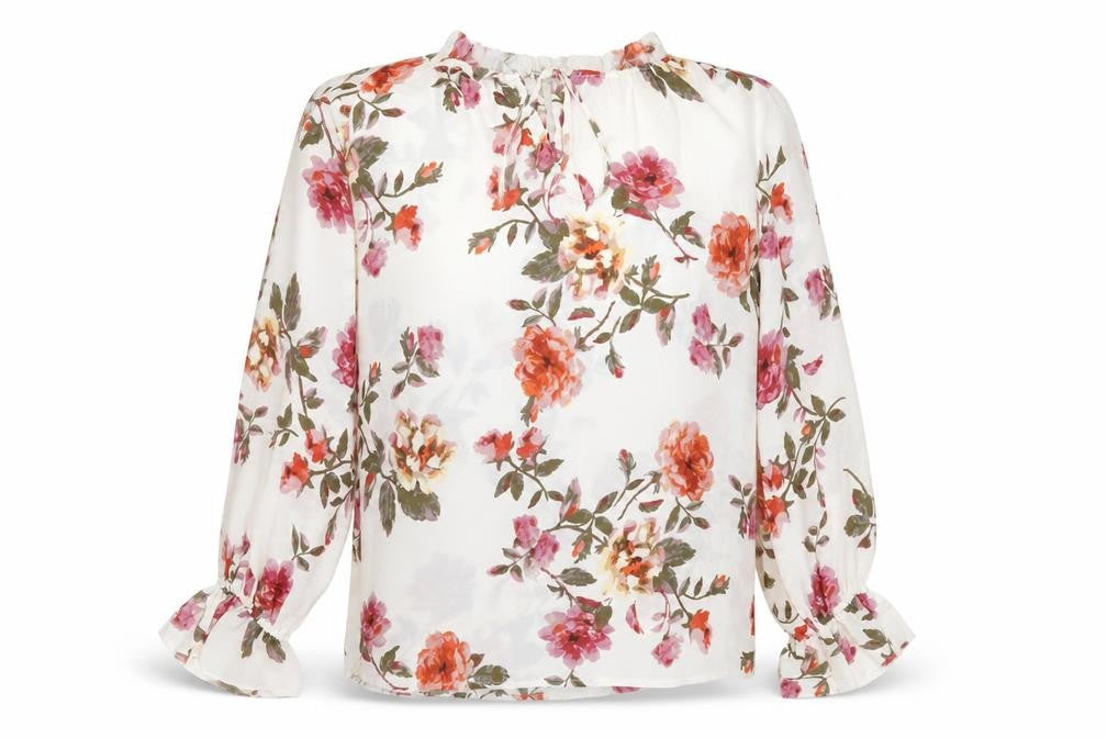 Violet & Claire Womens Ivory Floral Polyester Basic Blouse Size S Round Neck