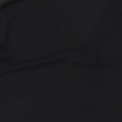 Brand and care label for ASOS women’s black polyester basic button-up, size UK 14, v-neck