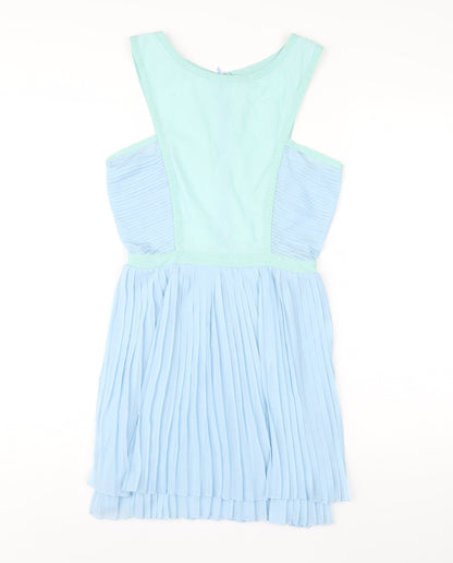 Additional front view of Missguided women’s blue polyester a-line, size UK 8, round neck zip