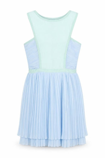 Front view of Missguided women’s blue polyester a-line, size UK 8, round neck zip