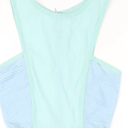 Close-up detail of Missguided women’s blue polyester a-line, size UK 8, round neck zip