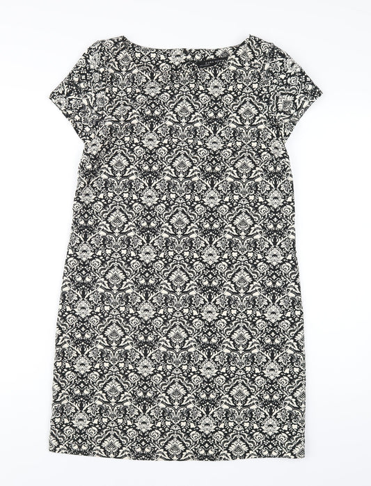 Zara Womens Black Geometric Polyester A-Line Size XS Round Neck Button