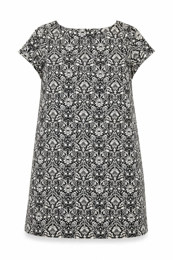 Zara Womens Black Geometric Polyester A-Line Size XS Round Neck Button