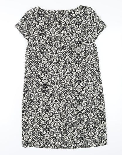 Zara Womens Black Geometric Polyester A-Line Size XS Round Neck Button