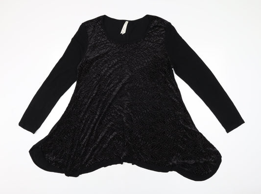 Stella Womens Black Floral Polyester Basic T-Shirt Size 12 Round Neck