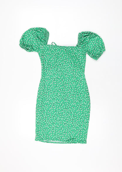Pink Vanilla Womens Green Floral Polyester Mini Size 6 Sweetheart Pullover