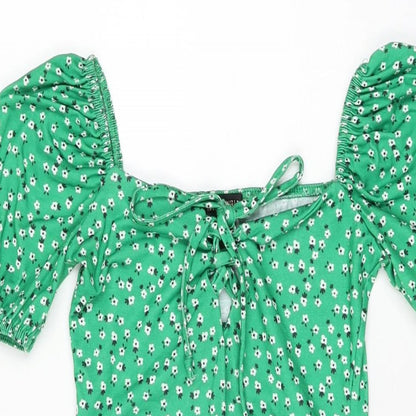 Pink Vanilla Womens Green Floral Polyester Mini Size 6 Sweetheart Pullover