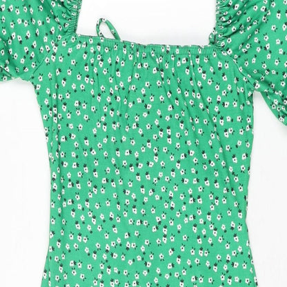 Pink Vanilla Womens Green Floral Polyester Mini Size 6 Sweetheart Pullover