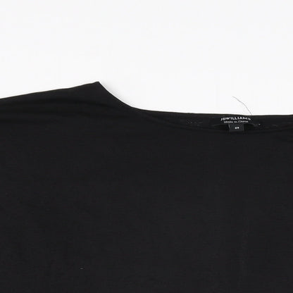 Close-up detail of JD Williams women’s black polyester basic t-shirt, size UK 24, round neck