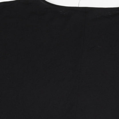 Brand and care label for JD Williams women’s black polyester basic t-shirt, size UK 24, round neck