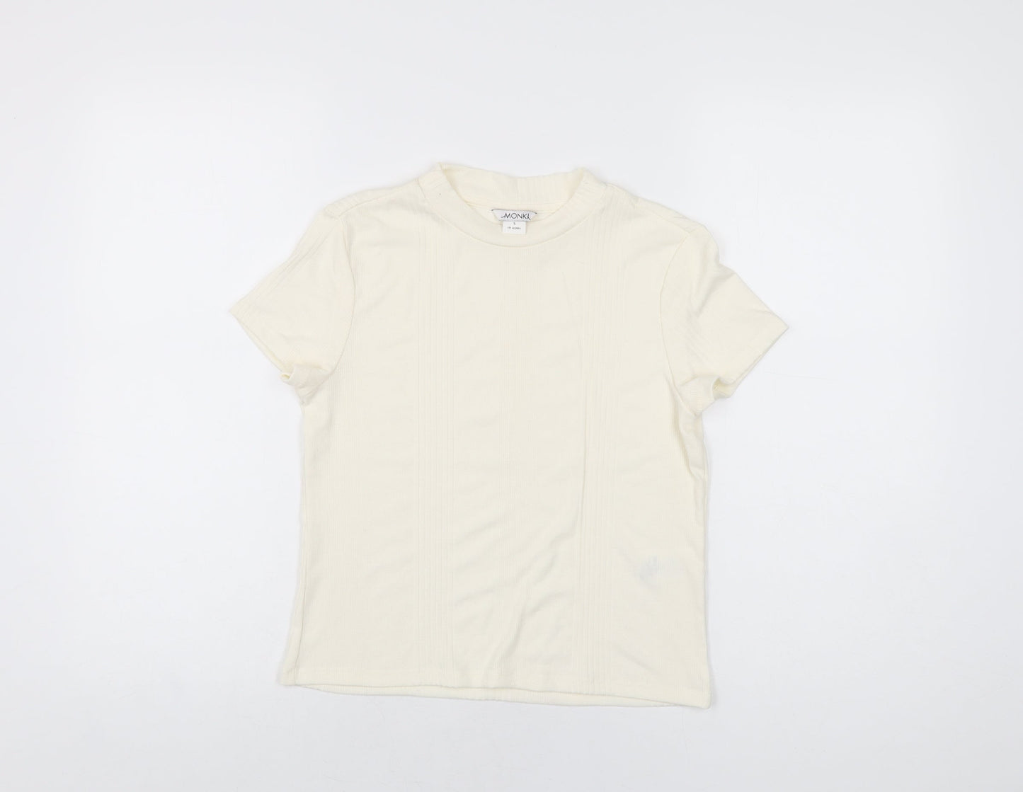 Monki Womens Ivory Polyester Basic T-Shirt Size S Round Neck