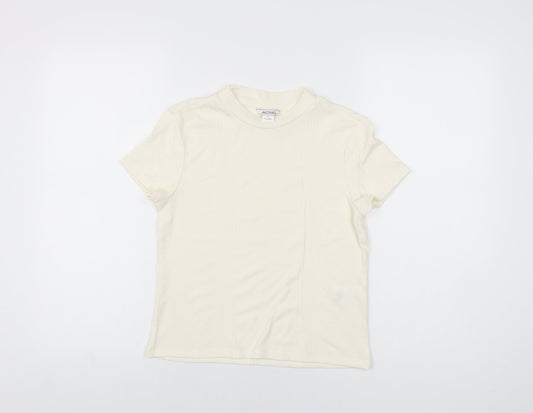 Monki Womens Ivory Polyester Basic T-Shirt Size S Round Neck