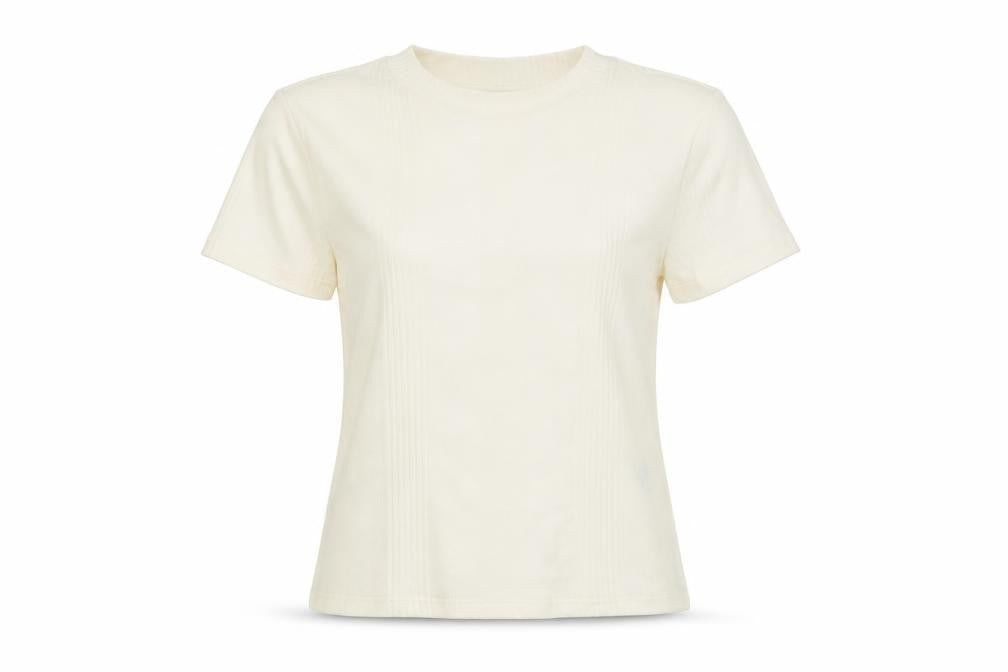 Monki Womens Ivory Polyester Basic T-Shirt Size S Round Neck
