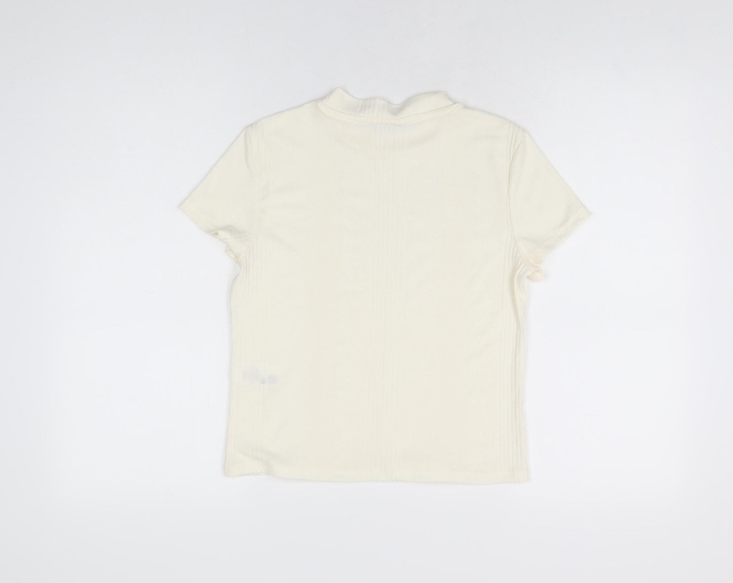Monki Womens Ivory Polyester Basic T-Shirt Size S Round Neck