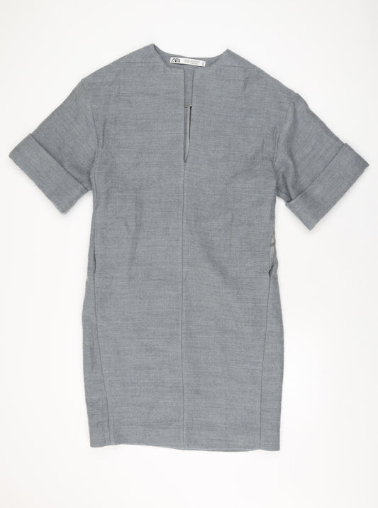 Zara Womens Grey Polyester Shift Size XS V-Neck Pullover