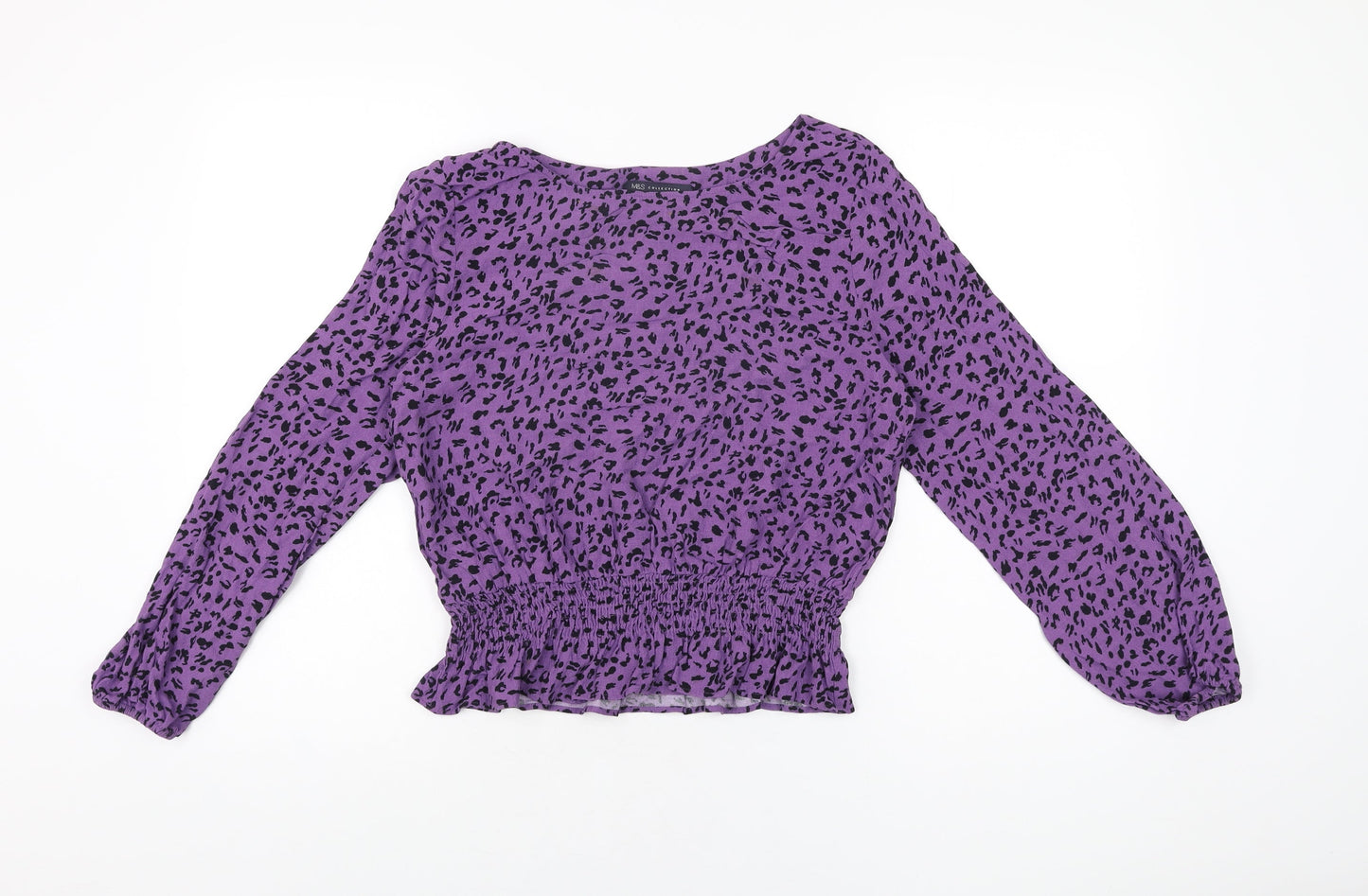 Marks and Spencer Womens Purple Geometric Viscose Basic Blouse Size 12 Round Neck