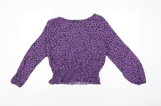 Marks and Spencer Womens Purple Geometric Viscose Basic Blouse Size 12 Round Neck