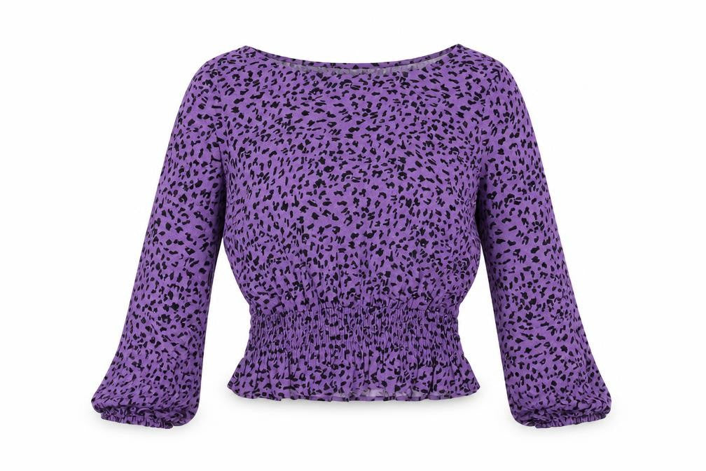 Marks & Spencer Womens Purple Geometric Viscose Basic Blouse Size 12 Round Neck