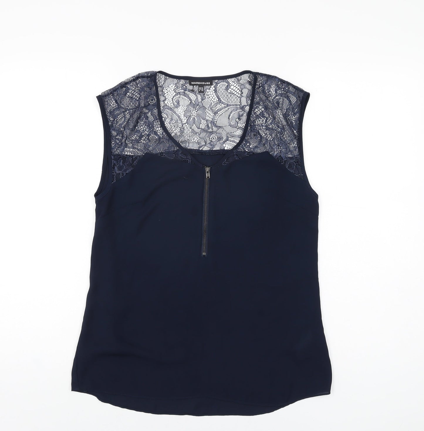 Warehouse Womens Blue Polyester Basic Blouse Size 10 V-Neck