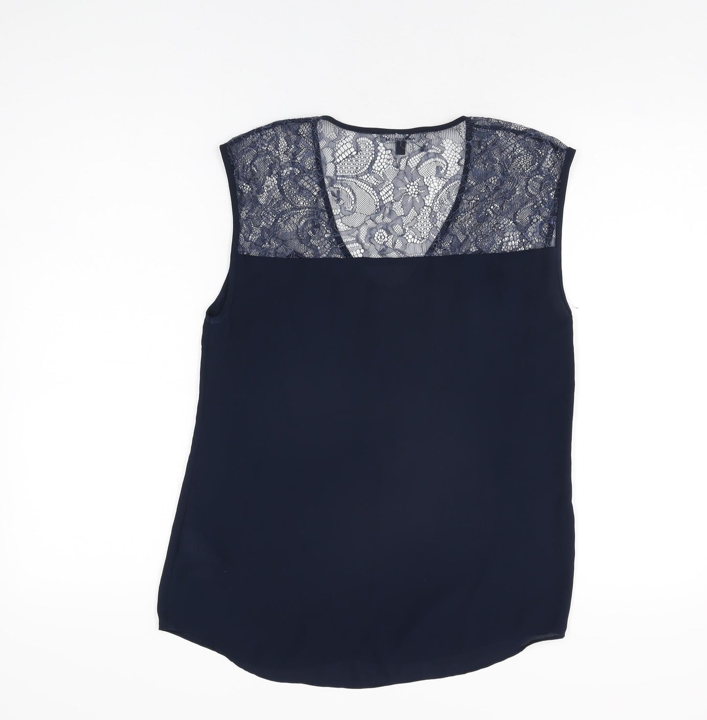 Warehouse Womens Blue Polyester Basic Blouse Size 10 V-Neck