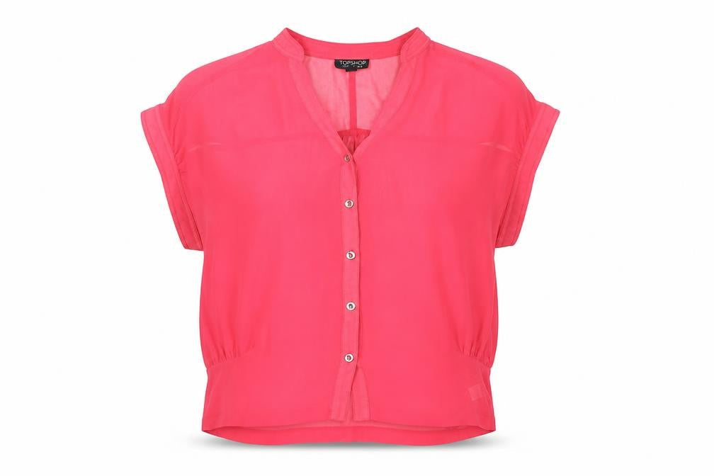 Topshop Womens Pink Polyester Basic Button-Up Size 10 V-Neck