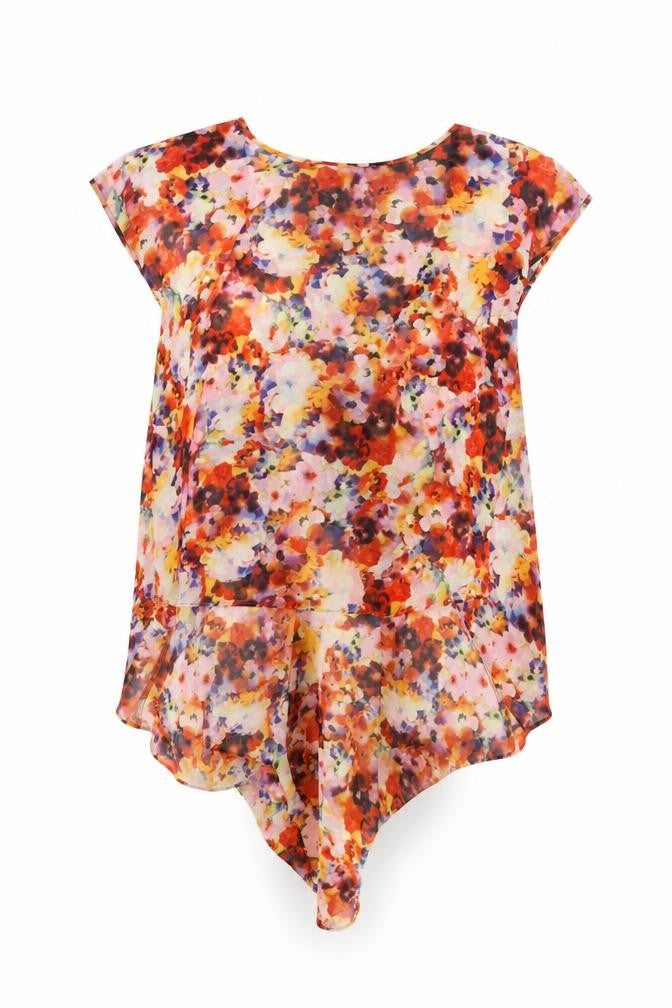 Topshop Womens Multicoloured Floral Polyester Basic Blouse Size 12 Round Neck