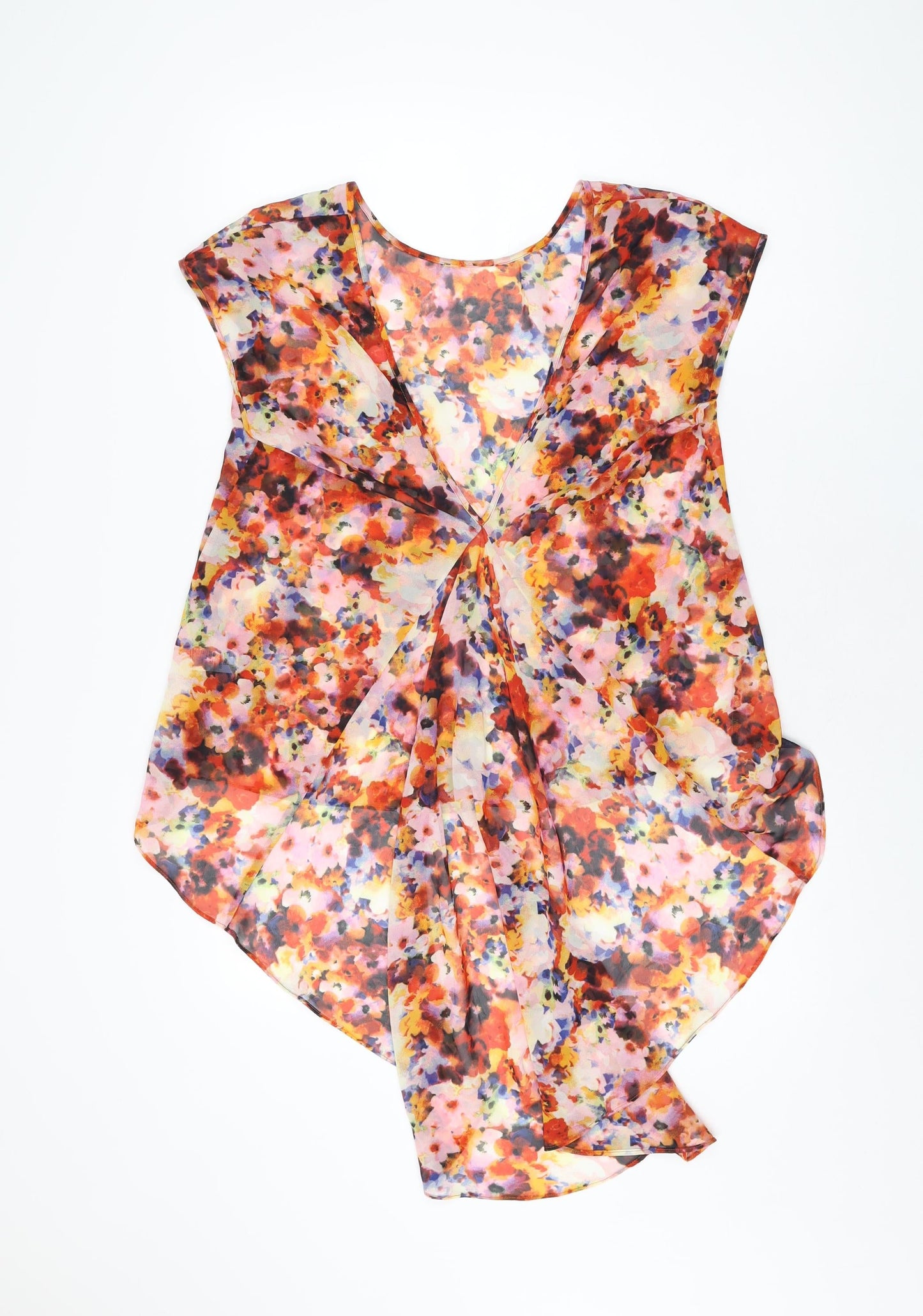 Topshop Womens Multicoloured Floral Polyester Basic Blouse Size 12 Round Neck