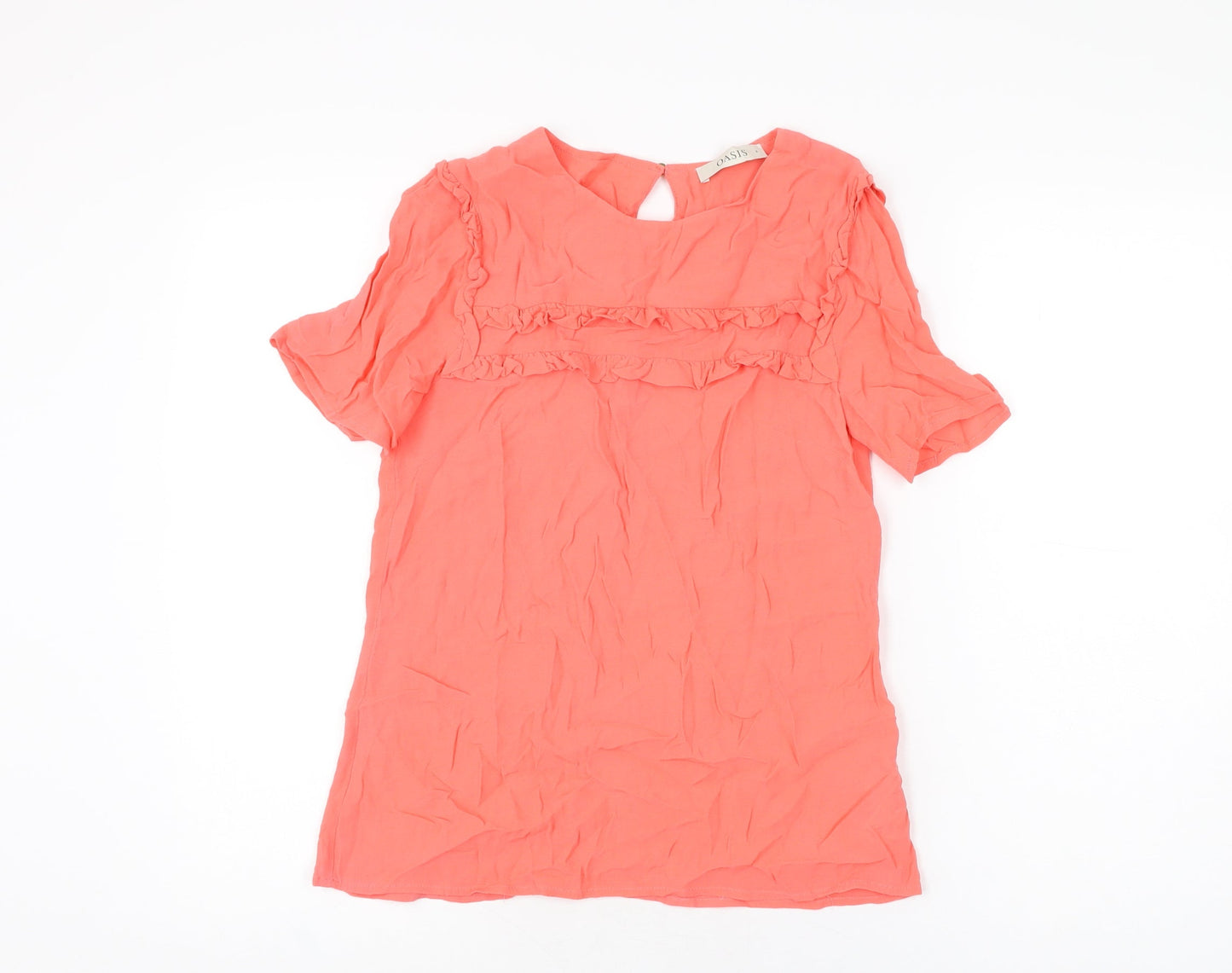 Oasis Womens Pink Viscose Basic T-Shirt Size 8 Round Neck