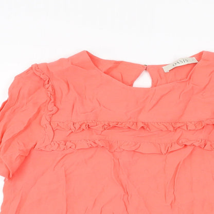 Oasis Womens Pink Viscose Basic T-Shirt Size 8 Round Neck