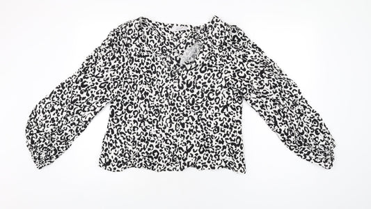 Per Una Womens White Animal Print Viscose Basic Blouse Size 12 V-Neck